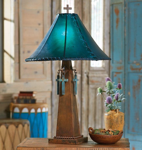 Santa Cruz Turquoise Table Lamp with Rawhide Shade