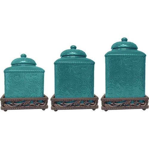 Savannah Turquoise Canister Set with Base
