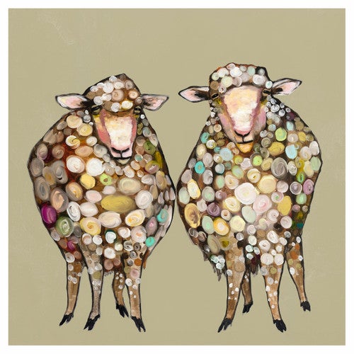 Sheepish Couple Taupe Canvas Art