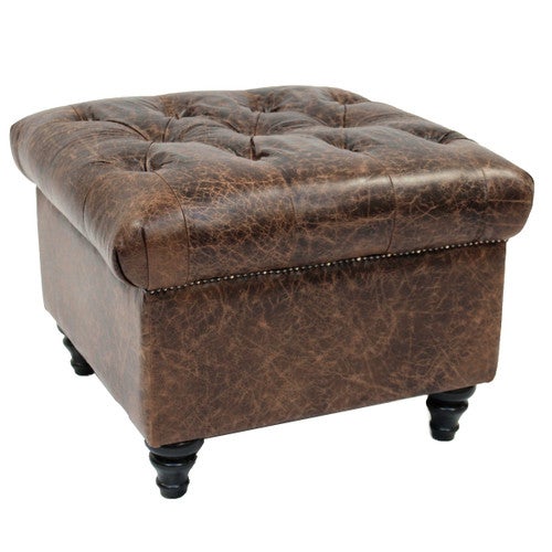 Sitara Leather Ottoman - Cinnamon