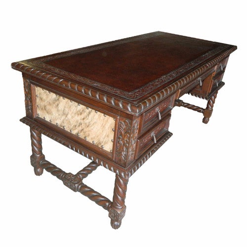Small Solomon Desk with Brindle Hair on Hide