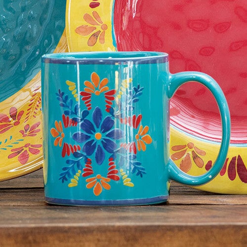 Southwest Bloom Turquoise Mugs- Set of 4 - OUT OF STOCK UNTIL 05/23/2025