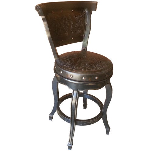 Spanish Heritage Barstool with Back - Distressed Black