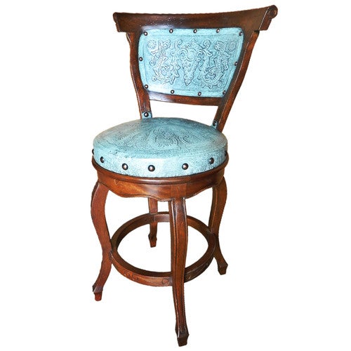 Spanish Heritage Barstool with Back - Turquoise
