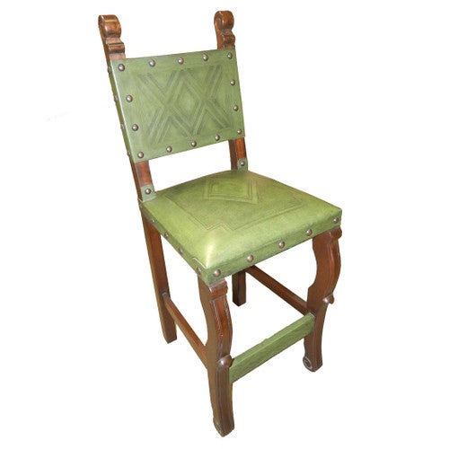 Spanish Heritage Chair with Diamond Tooled Leather - Green - Set of 4