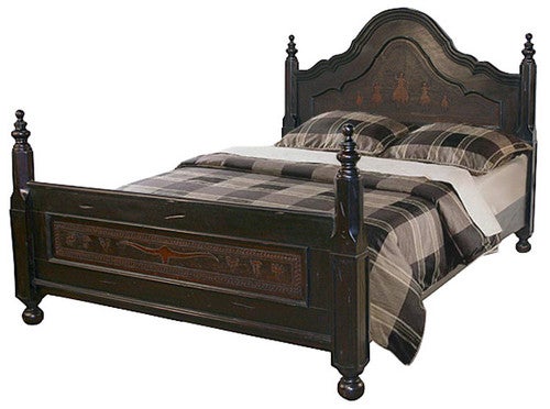 Spanish Bed - Queen - Posse on Back/Steer w-Brands Footboard
