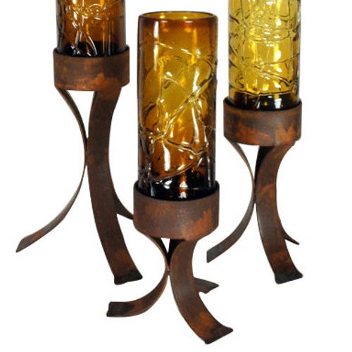 Spider Web Amber Glass Cylinder on Iron Base - Small