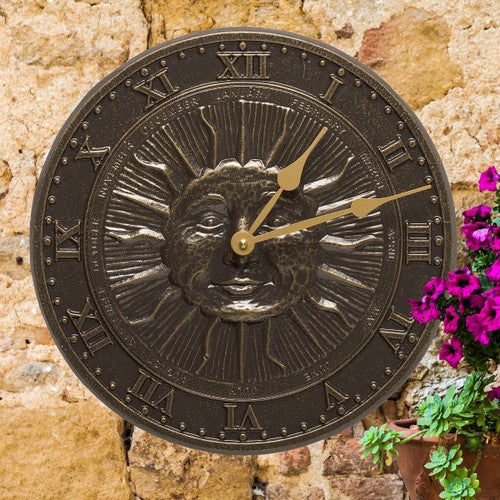Sun Face Indoor/Outdoor Wall Clock - French Bronze