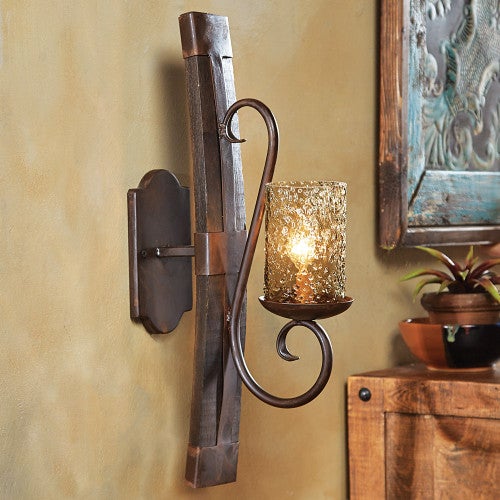 Tequila Barrel Fine Scroll Wall Sconce with Smoke Gray Glass