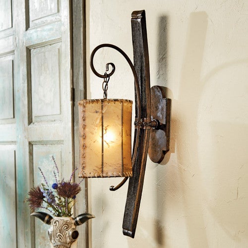 Tequila Barrel Wall Lamp with Rawhide Shade