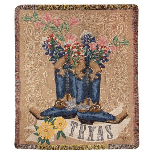 Texas Boots & Bluebonnets Tapestry Throw