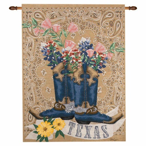 Texas Boots & Bluebonnets Wall Tapestry