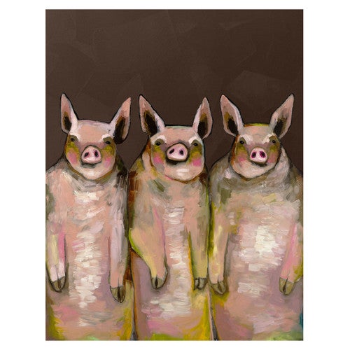 Three Pink Pigs Brown Wall Art