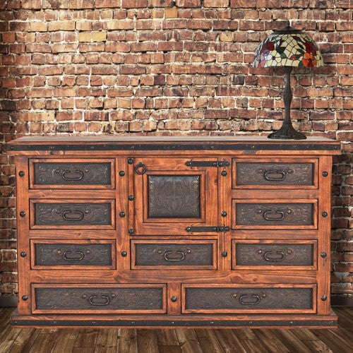 Tooled Leather 72 Inch Buffet
