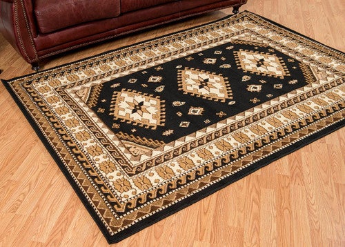 Tres Diamonds Black Rug - 2 x 7