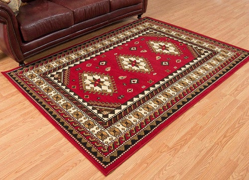 Tres Diamonds Red Rug - 5 x 8