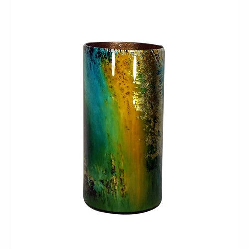 Turquoise and Gold Hand Painted Cylinder