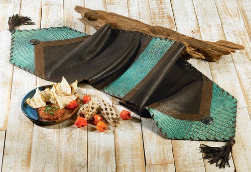 Turquoise Croc Leather Table Runner - 12 x 72