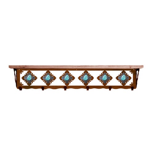 Turquoise Stone 42 Inch Pine Hook Shelf