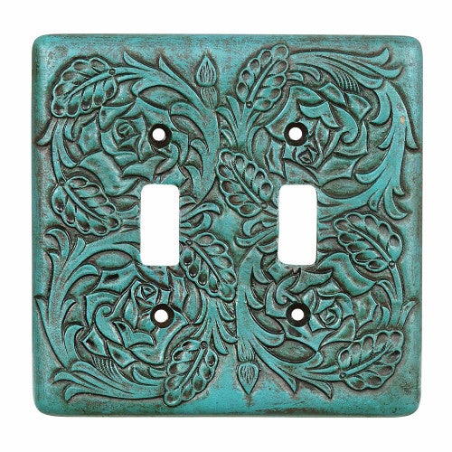 Turquoise Tooled Leather Double Switch Cover