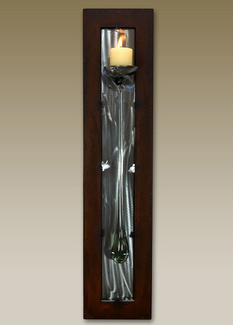 Two-Toned Candle Holder with Glass Teardrop and Candle