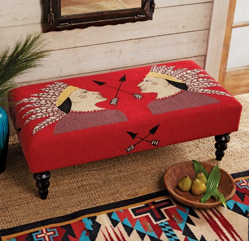 Two Warriors Hooked Wool Bench