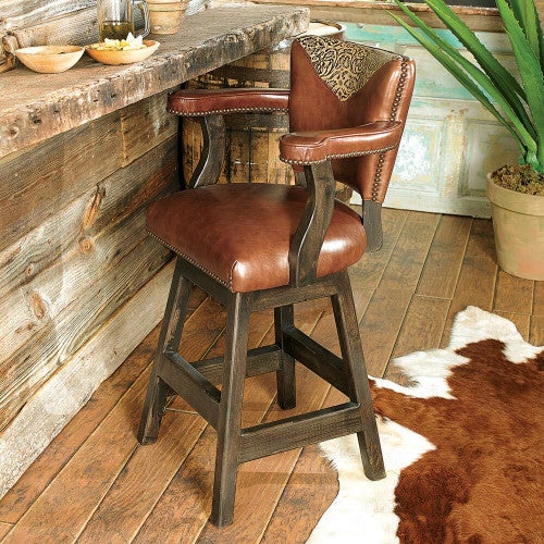Waller Western Tooled Leather Barstool