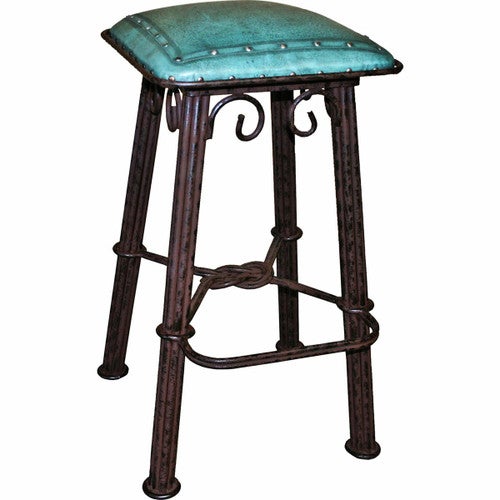 Coronado iron Counter Stool - Turquoise & Nail Heads