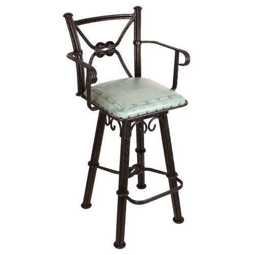 Coronado Iron Barstool with Arms & Swivel Back - Turquoise