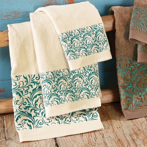 Western Scroll Turquoise Towel Set - Cream