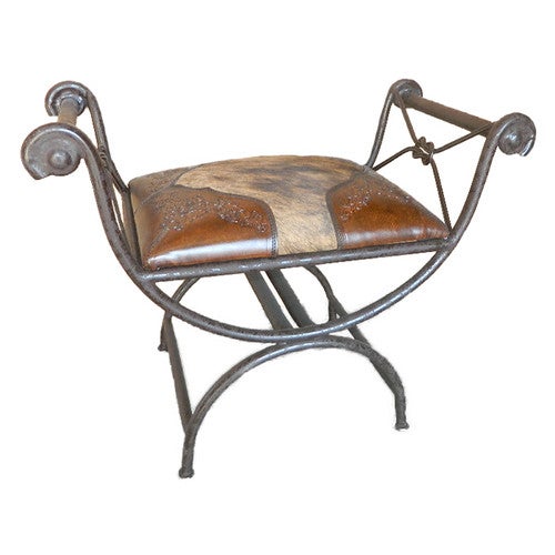 Western Single Vanity Bench with Hair on Hide - Brown