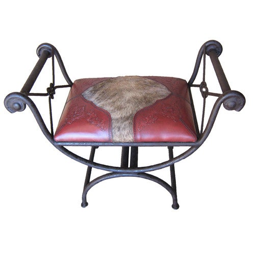 Western Single Vanity Bench with Hair on Hide - Red