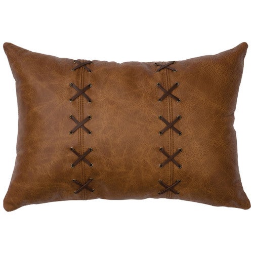 Whiskey Leather & Deerskin Lacing Pillow - Leather Back
