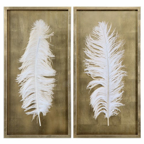 White Feathers Shadow Boxes - Set of 2