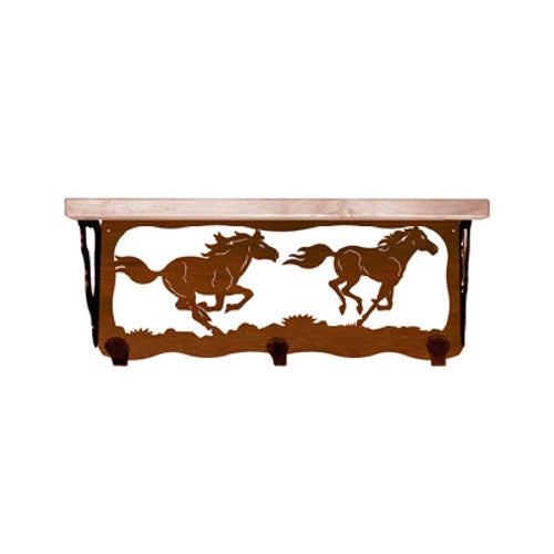 Wild Horses 20 Inch Pine Hook Shelf