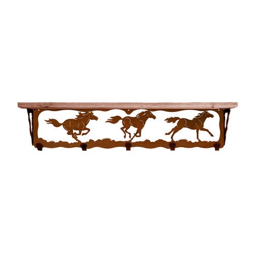 Wild Horses 34 Inch Pine Hook Shelf