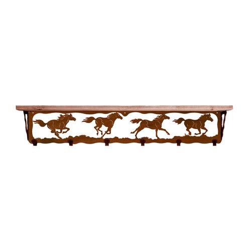 Wild Horses 42 Inch Pine Hook Shelf