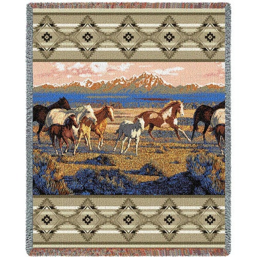 Wild Horses Beige Blanket