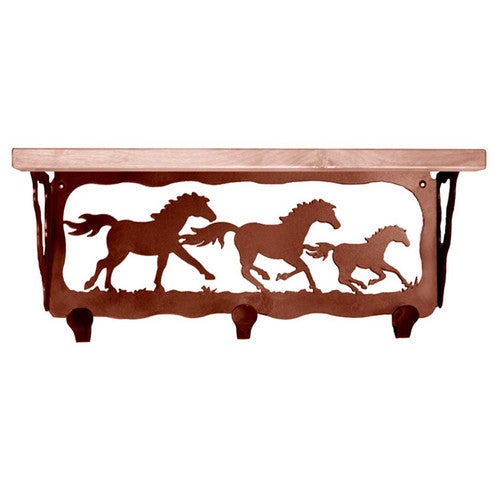 Wild Horses Coat Rack with Shelf - 20 Inch