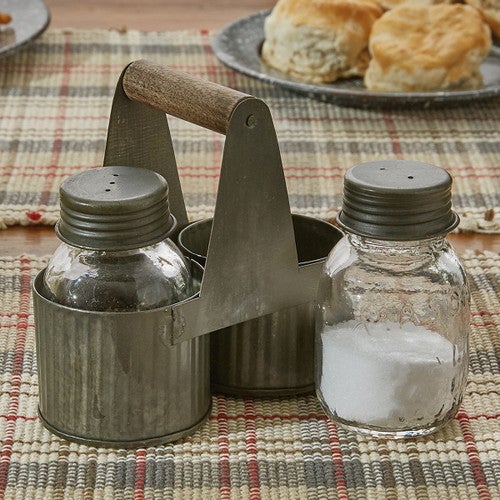 Iron Salt & Pepper Shakers with Caddy
