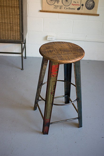 Wood and Recycled Metal Barstool