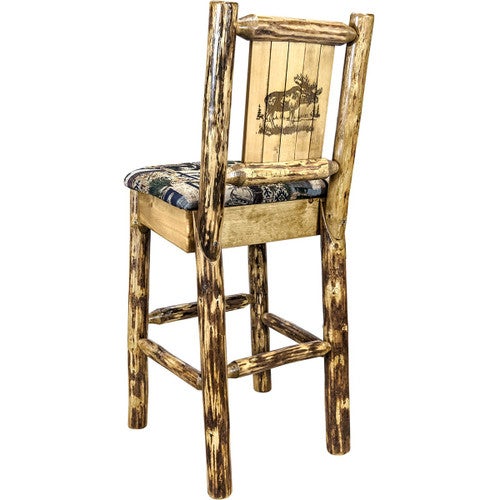Woodsman Counter Stool with Back & Laser-Engraved Moose Design