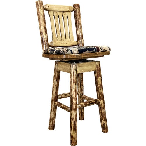 Woodsman Counter Stool with Back, Swivel & Woodland Upholstery