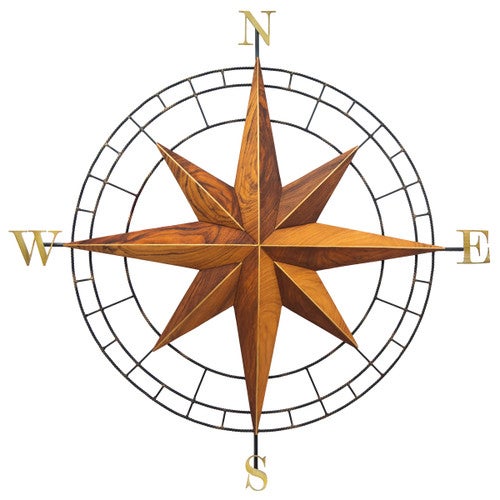 Hand-Carved Teak Compass Wall Art