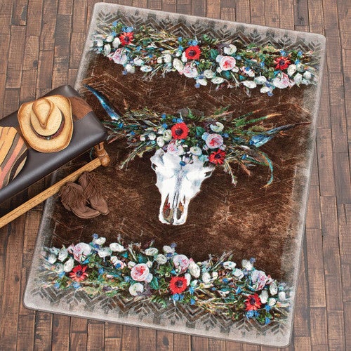 Floral Steer Skull Rug - 8 Ft. Round