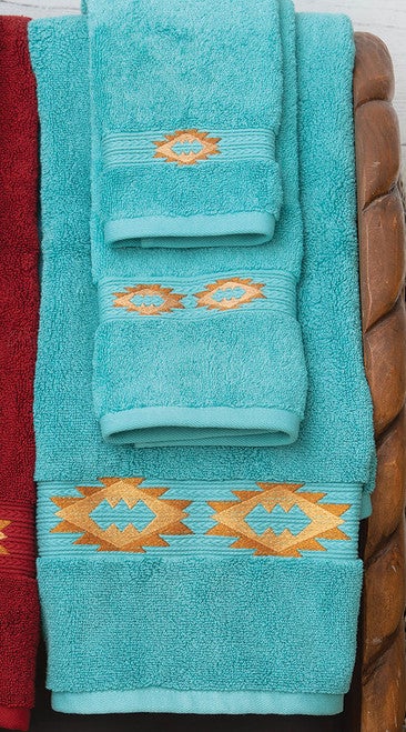 Southwest Diamonds Aqua Embroidered Bath Towel - OUT OF STOCK