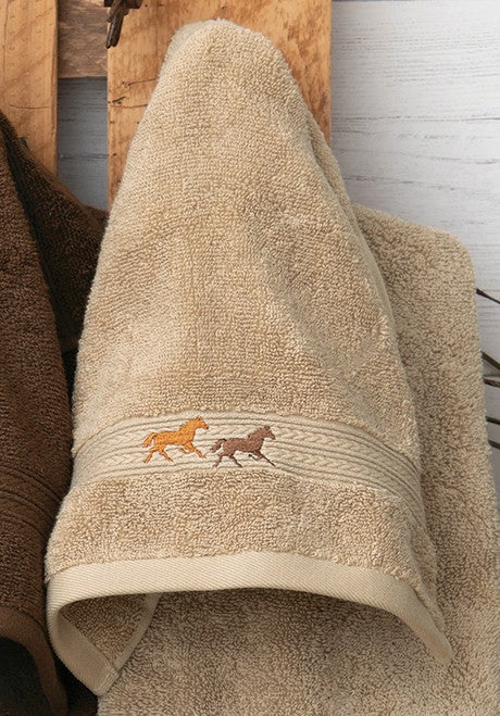 Running Horses Linen Embroidered Wash Cloth