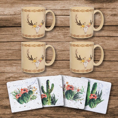 Desert Blooms 8 Pc Mug & Coaster Set