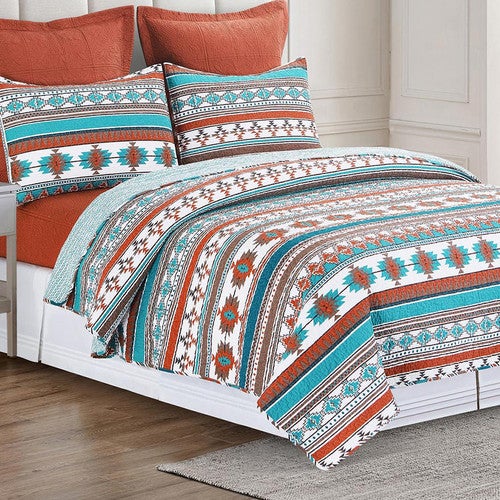 Turquoise Mirage Quilt Bed Set - Twin