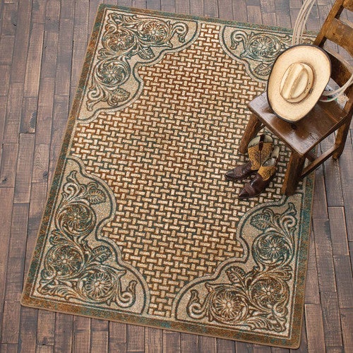Turquoise Scroll Saddle Rug - 5 x 8